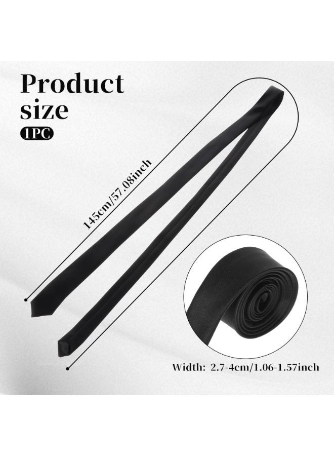 Black Skinny Tie for Women and Men, Adjustable Zipper Skinny Ties, Solid Color Black Ties for Wedding Business - Image 2